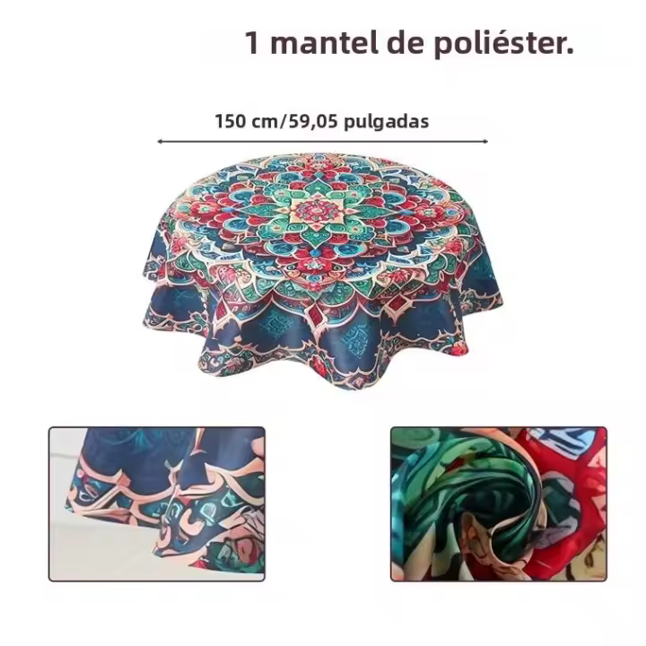 Mantel Redondo De Poliester With Patrón Bohemio Impermeable Para Mesa De Coidor Circular Colorido Para Exterior Y Interior Hogar - 1