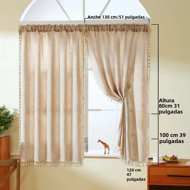 Valance De Cortina De Café De Color Puro Estilo Boho Japonés Decoración Para Ventanas Puertas Y Habitaciones Con Bolso Para Rodillo - 1