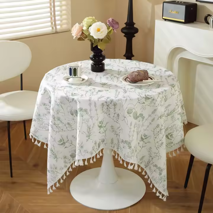 Mantel impermeable, mantel estampado de estilo pastoral, mantel, mesa de centro, mantel redondo, verde, 140*140cm - 1