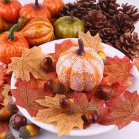 50Pcs Decoraciones De Halloween Con Calabazas Artificiales Hojas De Arce Conos De Pino Y Almendras Para El Hogar Adornos De Agradecimiento Mini Calabaza Falsa - details 1