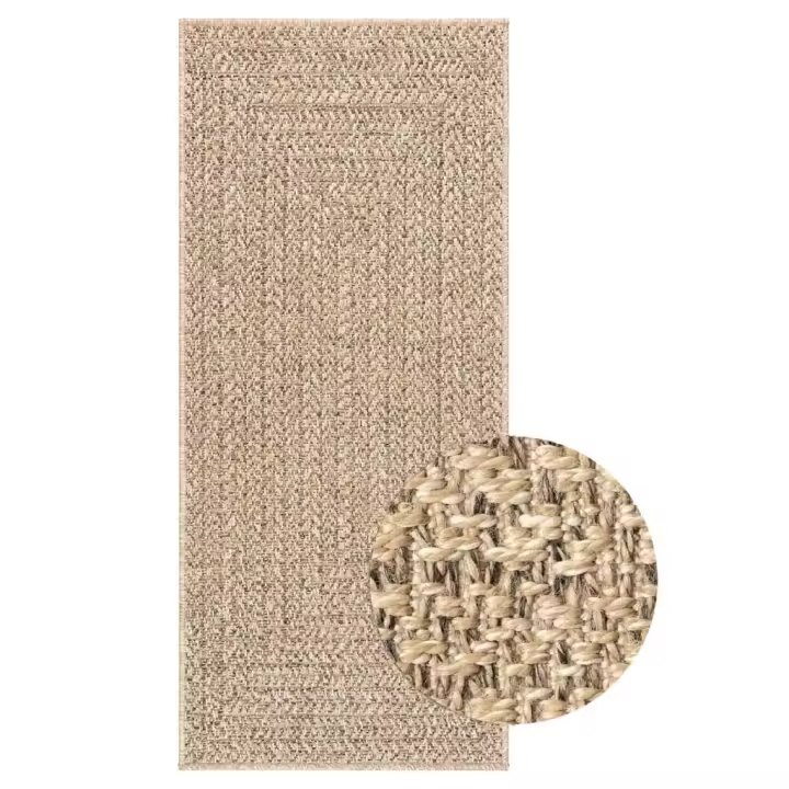 vidaXL Alfombra ZIZUR apariencia de yute interior y exterior 80x200 cm Estampado Rectangular,  Circular,  y mas Alfombras de área  Alfombra de Piso para Sala de Estar Dormitorio Habitación Salón - 1