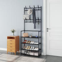 Estantería Multifuncional de Acero al Carbono con Ganchos, Tamaño 80x26x153 cm, Estantería de Zapatos y Organizador para Entrada, Baño, Dormitorio y Oficina - details 0