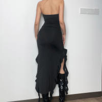 Vestido Maxi Bodycon Elegante Sin Mangas Para Mujer Con Tirantes Y Borla Irregular Asimétrico Verano 2024 Trend Con Abertura En La Pierna Para Fiesta Y Club - details 2