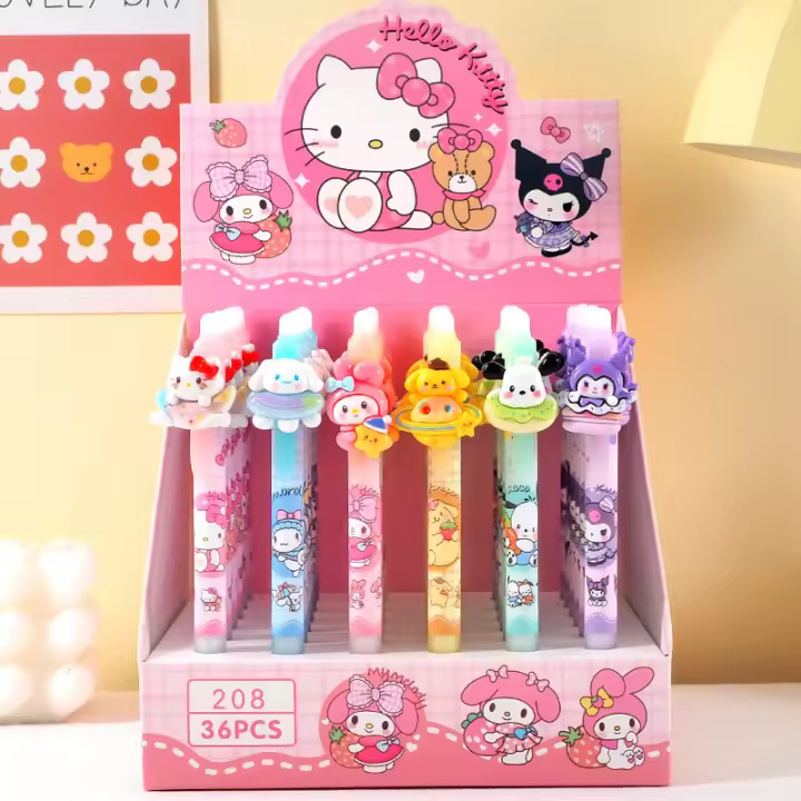 Sanrio Hello Kitty Kuromi Bolígrafo De Gel 36pcs Dibujo Animado Erasable Lindo Regalo Para Niñas Plástico 0.5mm Azul - 1