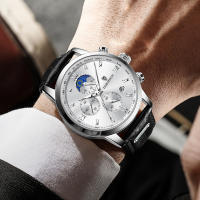 Reloj LIGE Para Hombre Militar Moda Cronógrafo Deportivo Impermeable Con Fase Lunar Cuarzo Cuero Resistente Al Choque Display De Roman Numeral - details 20
