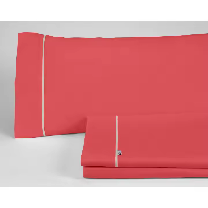 Juego de sábanas liso color rojo - Cama de 90 (3 piezas) - 50% algodón / 50% poliéster - 144 hilos. Gramage: 115 - Fijalo - 1