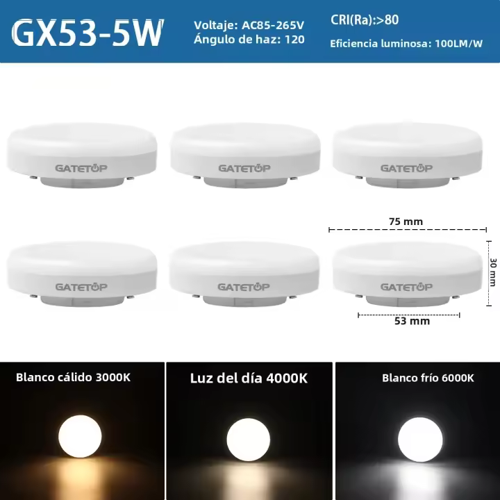 6PCS Bombilla LED De Punto De Luz 5W 9W 15W GX53 AC85-265V 100lm/W 120grados Fuente De Luz Diurna Alta Potencia Para Armario Y Gabinete - 1