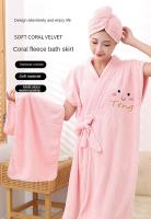 Bata De Baño Para Mujer Con Gorro Y Peto Cruzado De Velours De Coral Espeso Toalla De Secado De Pelo Uso Doméstico - details 0