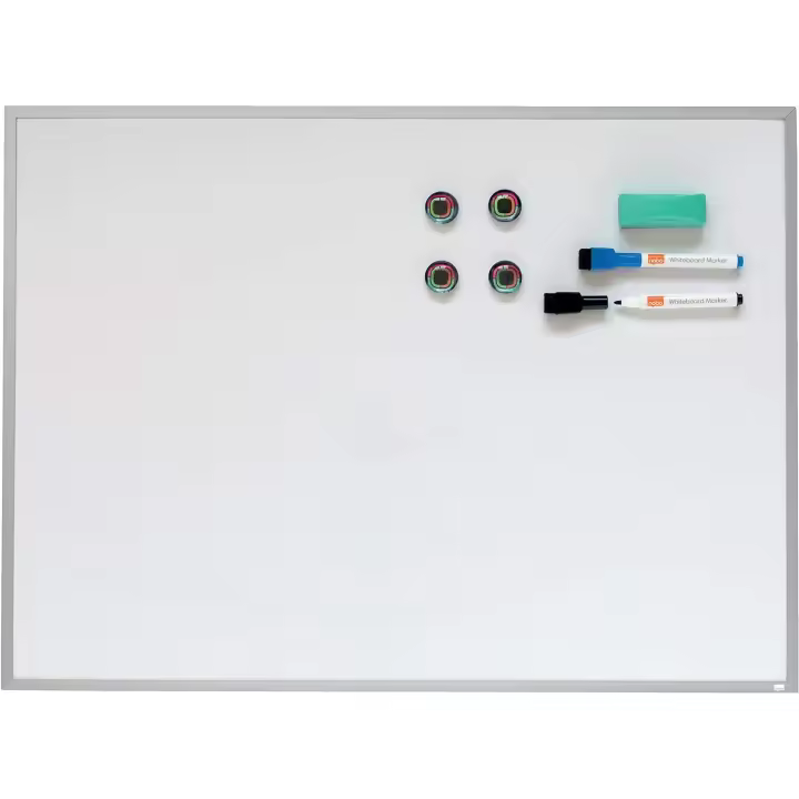 Nobo Pizarra Magnética Pequeña de Pared 585 X 430 Mm - Marco de Aluminio - Borrado en Seco - Casa y Oficina - Incluye Rotuladores E Imanes - Blanco - 1