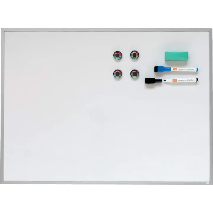 Nobo Pizarra Magnética Pequeña de Pared 585 X 430 Mm - Marco de Aluminio - Borrado en Seco - Casa y Oficina - Incluye Rotuladores E Imanes - Blanco - 1
