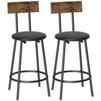 HOMCOM Juego de 2 Taburetes de Bar, Taburetes Altos de Cocina con Respaldo y Reposapiés, Tapizados en PU, Marco Metálico, Asiento de 60 cm de Altura, Negro - details 0