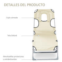 Outsunny Tumbona Reclinable y Plegable de Jardín con Orificio de Lectura Reposacabezas y Respaldo Ajustable en 5 Niveles para Playa 182x56x24,5 cm - details 6