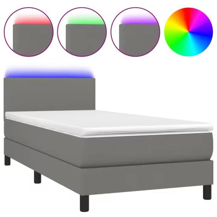 vidaXL Cama box spring con colchón y LED tela gris oscuro 90x200 cm - 1