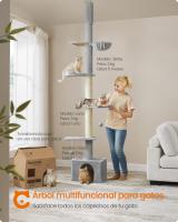 Árbol para Gatos, Torre de Suelo a Techo, Altura Ajustable 231-291 cm, Alto y Multinivel, Diámetro 11 cm, Gruesos Postes, Cueva, Hamaca, Plataforma - details 7