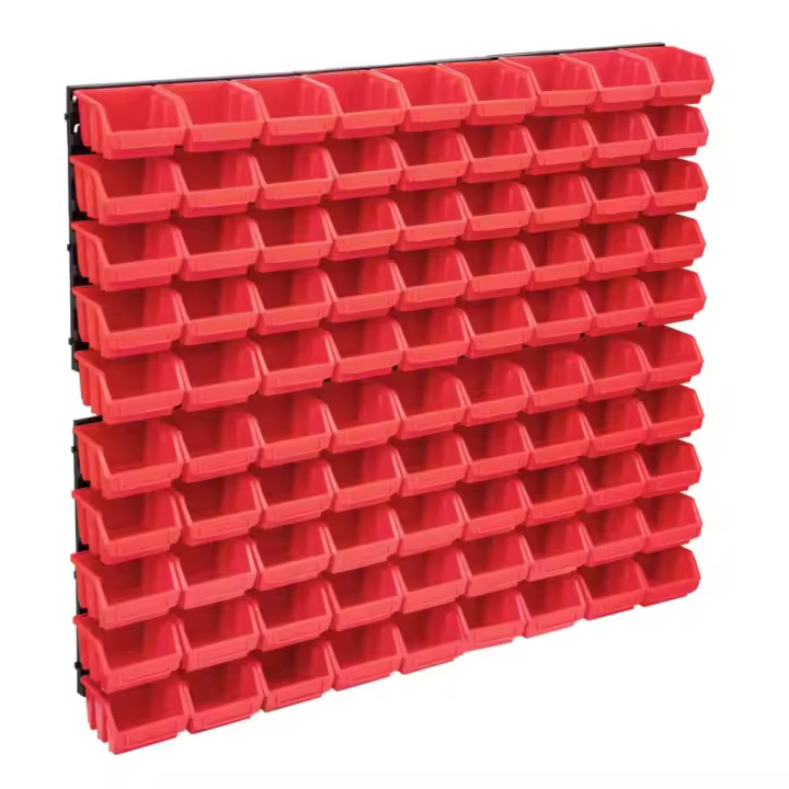 vidaXL Kit de cajas de almacenaje 96 pzas paneles de pared negro en color Rojo/Rojo y negro/Azul - 1