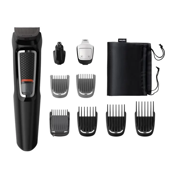 Philips Set Arreglo Personal Serie 3000, 9 accesorios (cara+cabeza), Cuchillas autoafilables, 60 min autonomia, incliuye barbero, recortador de detalles, naricero, peine ajustable barba, 2 peines barba corta, 3 peines cabeza y funda. (MG3740/15) - 1