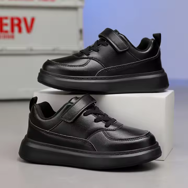 Zapatos Deportivos Para Niños Y Niñas En Cuero Negro Zapatos Planos Ligeros Para Niños Y Niñas Zapatos Blancos Pequeños Para Tenis - 1