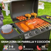 Outsunny Barbacoa de Gas BBQ Gas con 4+1 Quemadores 12 kW Barbacoa Portátil con Termómetro Mesa Lateral Estante Especiero Parrilla Recogedor de Grasa 2 Ruedas para Jardín Exterior Camping Negro - details 3