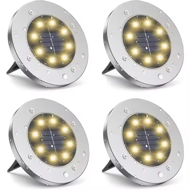 Luces Solares de suelo, paquete de 4 Luces Solares impermeables para Jardín, Luces brillantes impermeables para Jardín al Aire Libre, Luces de Paisaje para Caminos, patios, Terrazas, césped, patio, Pasarela, color Blanco cálido - 1