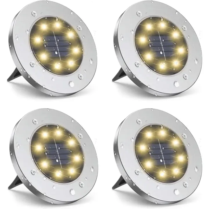 Luces Solares de suelo, paquete de 4 Luces Solares impermeables para Jardín, Luces brillantes impermeables para Jardín al Aire Libre, Luces de Paisaje para Caminos, patios, Terrazas, césped, patio, Pasarela, color Blanco cálido - 1