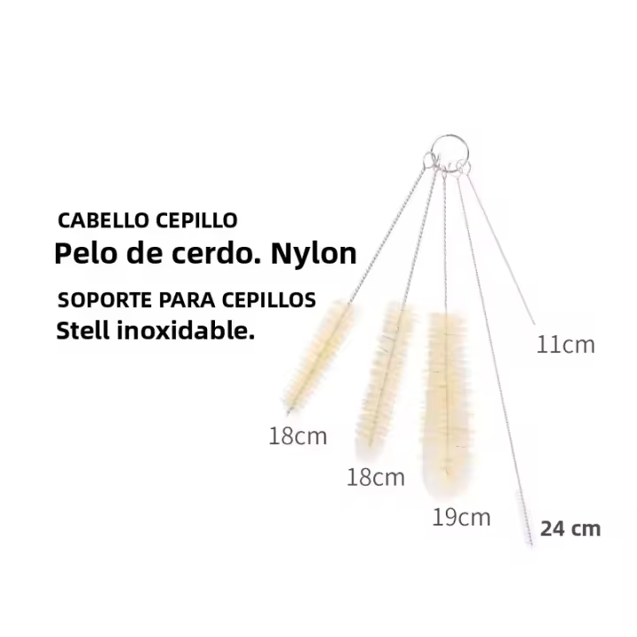 Cepillo De Limpieza Para Botellas Y Vajillas Eco-amigable De Acero Inoxidable Y Pelo De Cerdo Para Eliminar Residuos En Bocetos Pequeños Y Delgados Acceso a Ranuras - 1