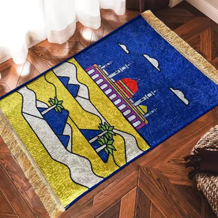 Alfombra De Oración Para Niños Alfombra De Adoración Padded Para Niños Regalo De Ramadan Alfombra De Salat De Dibujo Animado Antideslizante Suede - 1