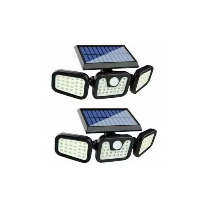 LaBlanc Juego de 2 luces solares para exteriores con sensor de movimiento, 650 lm, 74 LED, 3 cabezales ajustables, iluminación gran angular de 270°, reflector solar IP65, iluminación de pared para exteriores - 1
