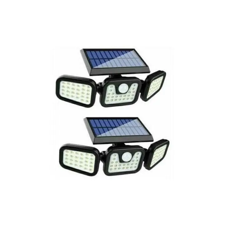 LaBlanc Juego de 2 luces solares para exteriores con sensor de movimiento, 650 lm, 74 LED, 3 cabezales ajustables, iluminación gran angular de 270°, reflector solar IP65, iluminación de pared para exteriores - 1