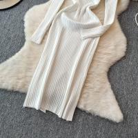 Vestido Largo De Mujer Con Cuello En V Y Manga Larga Blanco Elegante Con Cierre De Lazos Estilo Callejero Alta Moda Para Otoño Y Playa - details 10
