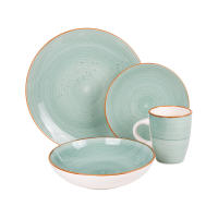 Cofan Vajilla de cerámica color verde agua pintada a mano | Set de 16 piezas | Apta para lavavajillas, microondas y horno - details 0