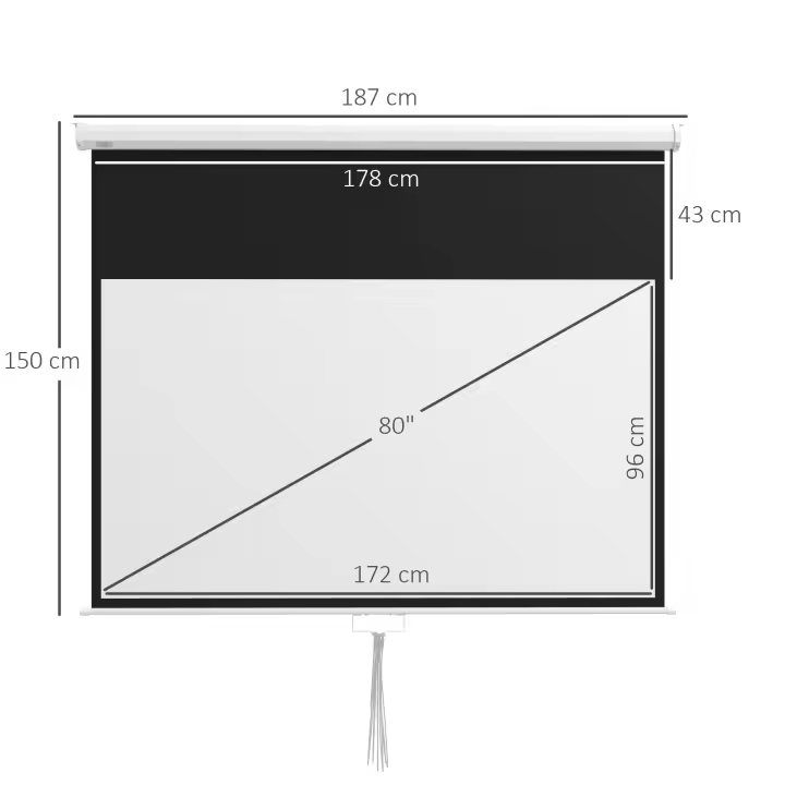 HOMCOM Pantalla de Proyector Manual Pantalla de Proyección Portátil Formato 16:9 con Altura Ajustable para Interior y Exterior Cine en Casa Patio Blanco - 1