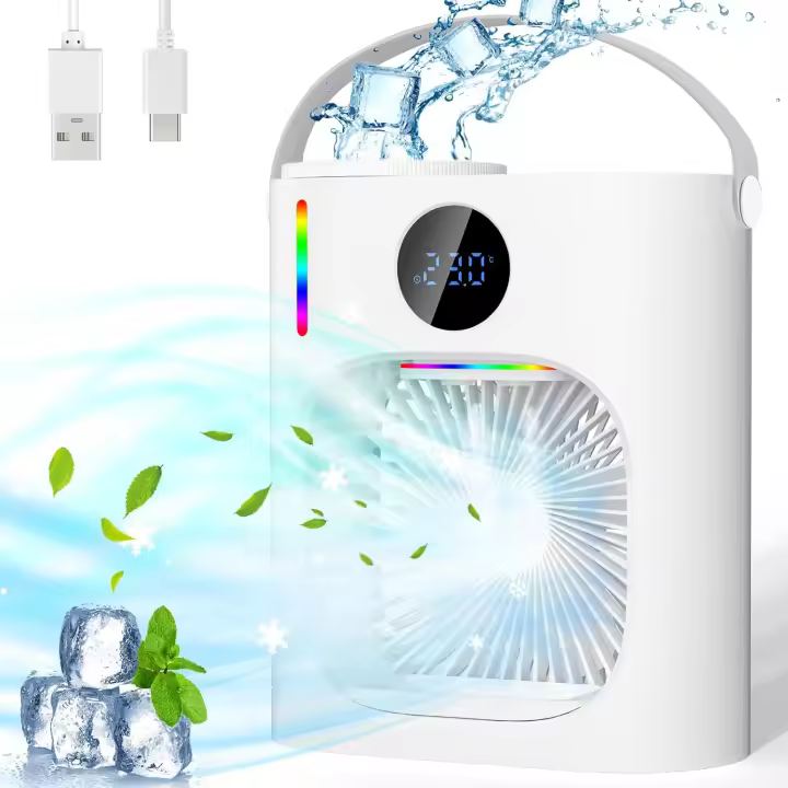 4 en 1 Aire Acondicionado Portátil, Mini Refrigerador de Aire Móvil, 900ML Enfriador, USB Ventilador, 3 Velocidades, para Hogar (B) - 1