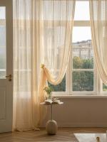 Cortina Bohemia Beige Transparente Japonesa Geométrica Para Decoración De Habitaciones Con Bolso De Percha 1 Pieza - details 0