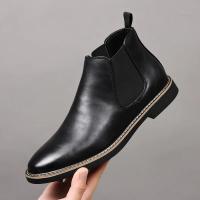 Botas Chelsea Retro Para Hombre Botines De Tobillo Casual Planas Suela De Goma Impermeables Cuero PU Botas Formales De Negocios - details 6