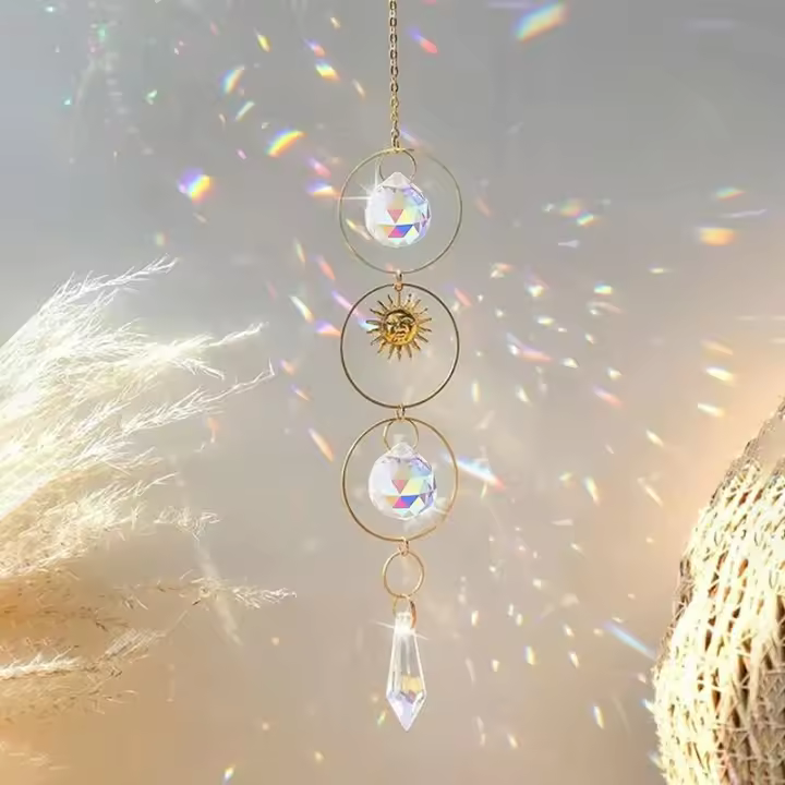 1Pc Colgante De Sol Dorado Con Cristal Hecho a Mano Colección De Luz Decoración Para Exteriores Suministros De Boda Y Fiesta Moderno Estilo Metal Sin Requerimiento De Montaje - 1