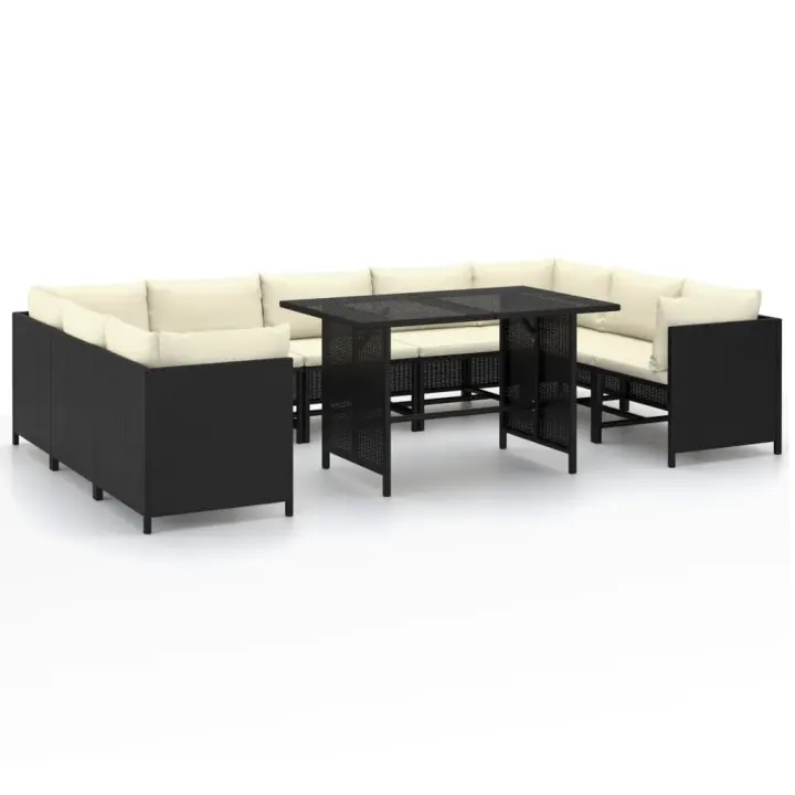 vidaXL Set de muebles de jardín 10 pzas cojines ratán sintético negro - 1