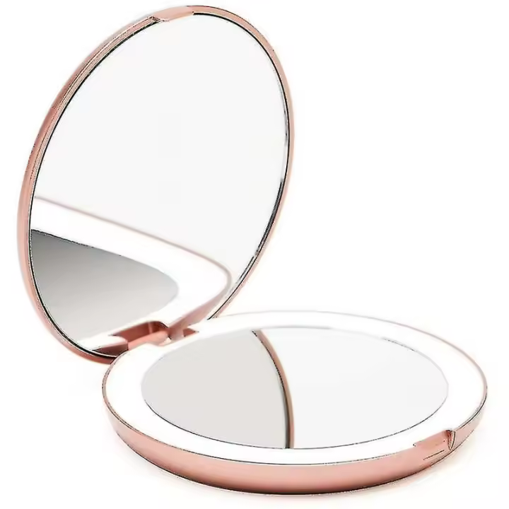 Espejo de bolsillo iluminado, aumento de 1x/10x - Espejo de mano de maquillaje grande con iluminación natural, 5" de diámetro, compacto y portátil para viajes - 1