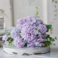 1 Bouquet De Flores Artificiales Moradas Peonía Y Rosas Para Decoración De Bodas Y Salón De Estilo Otoño Material Seda - details 1