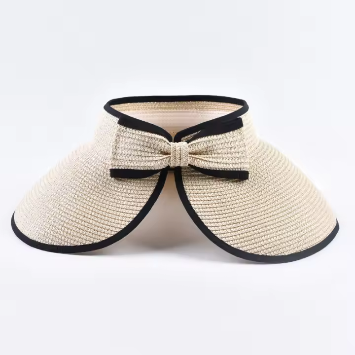Sombrero De Paja Verano Para Mujer Plegable Gran Alas Con Lazo Protección Solar Para Playa Y Viajes - 1