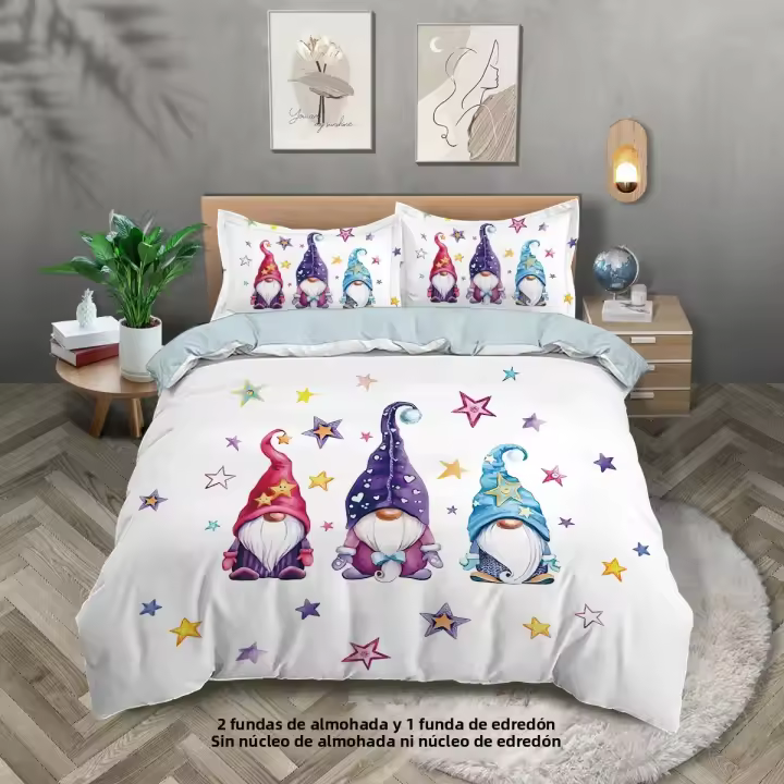 Juego De Cama Merry Christmas Con Patrón De Santa Claus Para Adolescentes Y Adultos Decoración De Habitación Festiva Regalo De Navidad 3 Piezas Poliéster 90gsm - 1