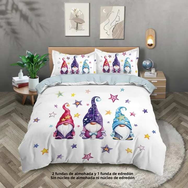 Juego De Cama Merry Christmas Con Patrón De Santa Claus Para Adolescentes Y Adultos Decoración De Habitación Festiva Regalo De Navidad 3 Piezas Poliéster 90gsm - 1