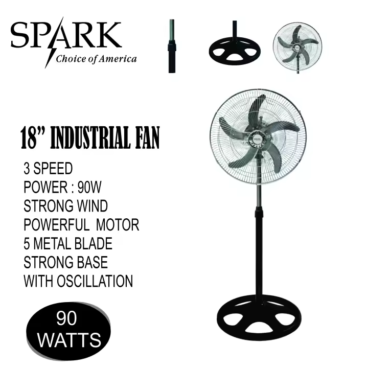 SPARK - Ventilador INDUSTRIAL 18"- 90W Rejilla Metálica 3 Veloc. 5 Aspas. - 1