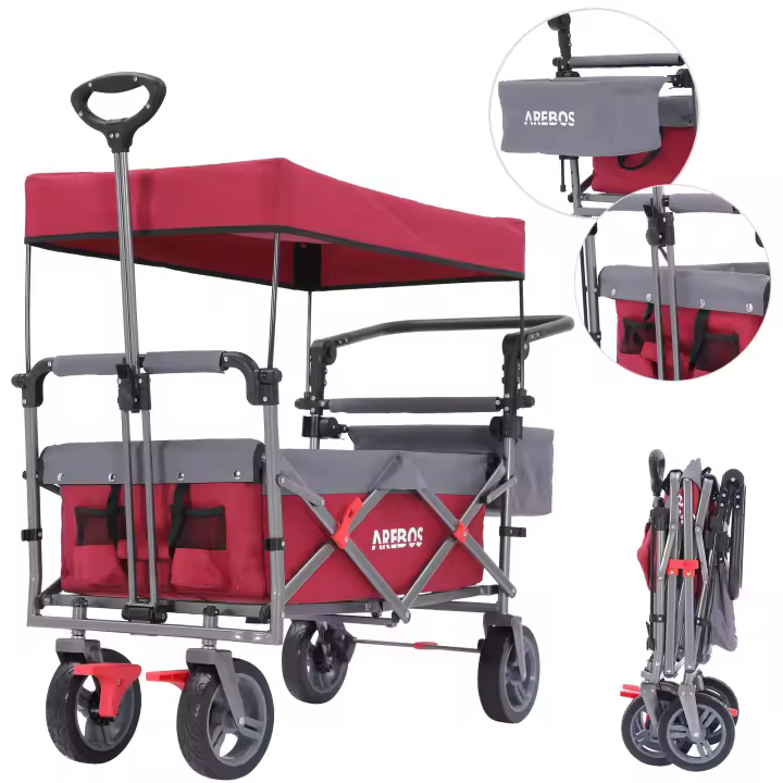 AREBOS Carro de Mano Premium con Toldo Plegable 100 Kg Negro/Gris - 1