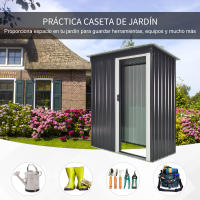 Outsunny Cobertizo de Jardín Exterior 1,16 m² 163x89x182 cm Caseta Metálica para Herramientas con Puerta Corredera y Techo Inclinado para Terraza Patio - details 5