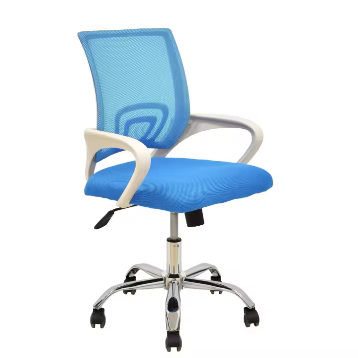 Sillón de oficina FISS NEW, blanco, gas, basculante, malla y tejido celeste - 1