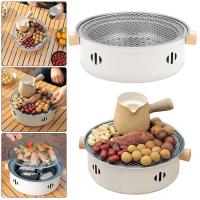 Estufa De Barbacoa Redonda Portátil De 28cm Con Asador De Malla De Acero Inoxidable Y Olla Antidesbordamiento Para Camping Y Uso Doméstico - details 0