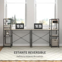 HOMCOM Escritorio con Estantería Reversible Industrial Escritorio con Marco de Acero Mesa de Estudio para Oficina Dormitorio 110x53x115,5 cm Roble y Negro - details 3