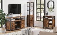 VASAGLE Mueble de Almacenamiento, Aparador, Armario de Cocina, con Puerta Corredera, 30 x 70 x 80 cm, Estante Ajustable, Estilo Rústico, para Sala de Estar, Marrón Rústico y Negro/Marrón Roble y Negro - details 0