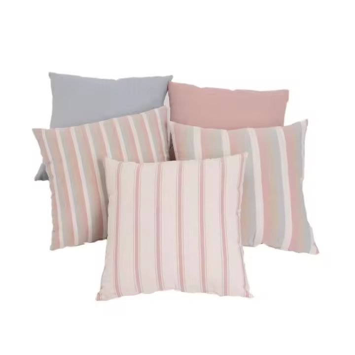 Dcasa Conjunto de 5 cojines de rayas rosa de algodón natural de 45x45 cm con relleno - 1
