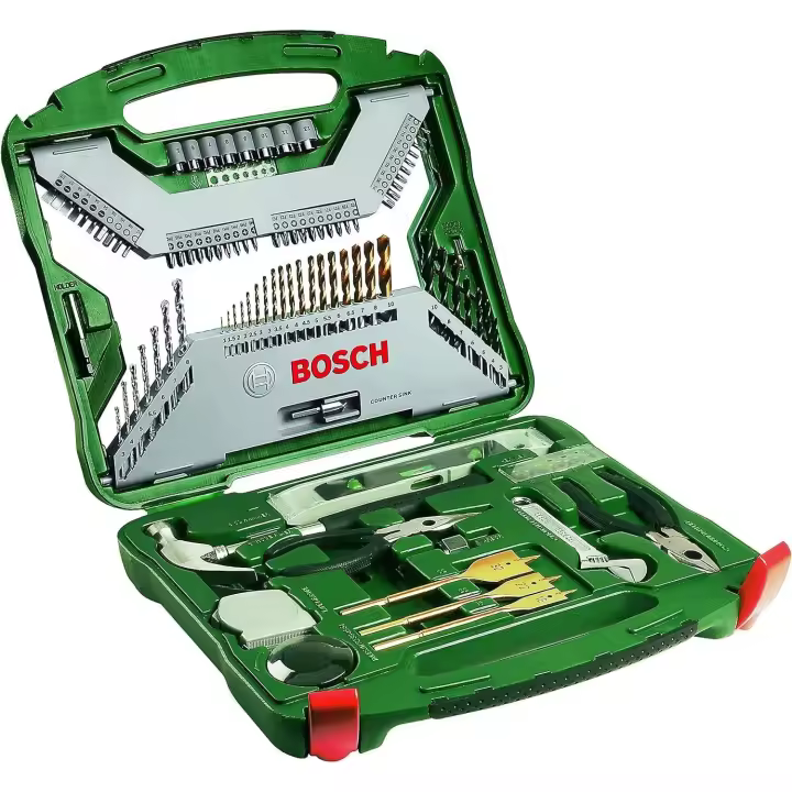 Bosch Maletín X-Line con 103 unidades para taladrar y atornillar (para madera, piedra y metal, accesorios para taladro atornillador), Color Verde - 1